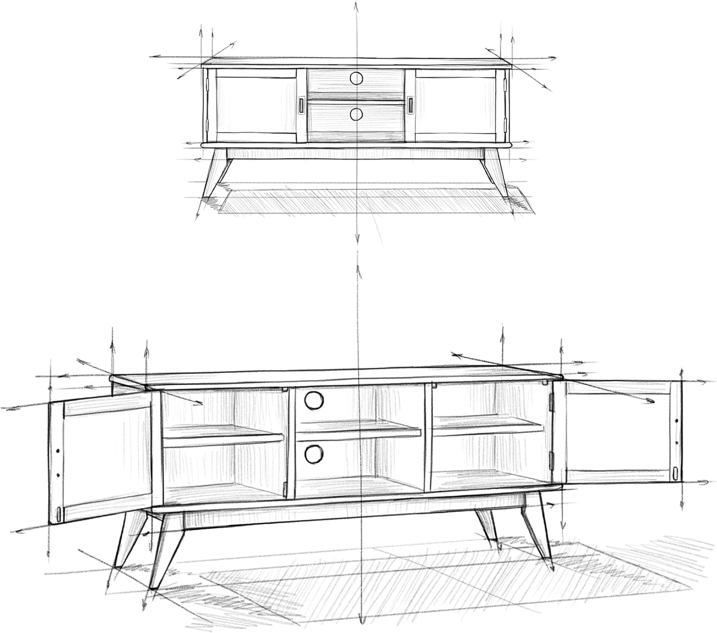 SIMPLIHOME Draper SOLID HARDWOOD 60 inch Wide Mid Century Modern TV Media Stand in Black For TVs up to 65 inches for the Living Room and Entertainment Center