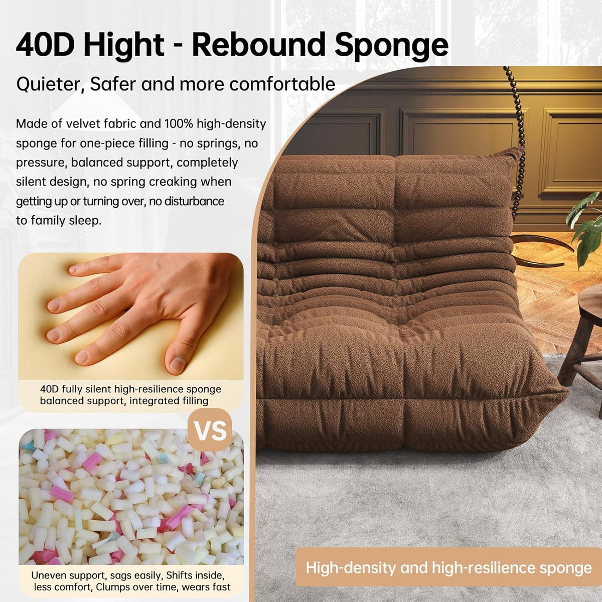 Bean Bag Chairs for Adults, Memory Foam Couch Loveseat Sofa Chair, Soft Teddy Material Cozy Comfy Reading Nook Chairs, Floor Chair for Living Room Bedroom Office(Coffee)