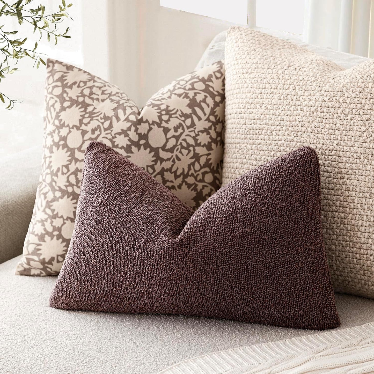 Foindtower Pack of 2 Textured Boucle Throw Pillow Covers Accent Solid Decorative Lumbar Pillow Cases Cozy Soft Couch Cushion Case for Chair Sofa Bedroom Living Room Home Decor 12x20 Inch Dark Purple