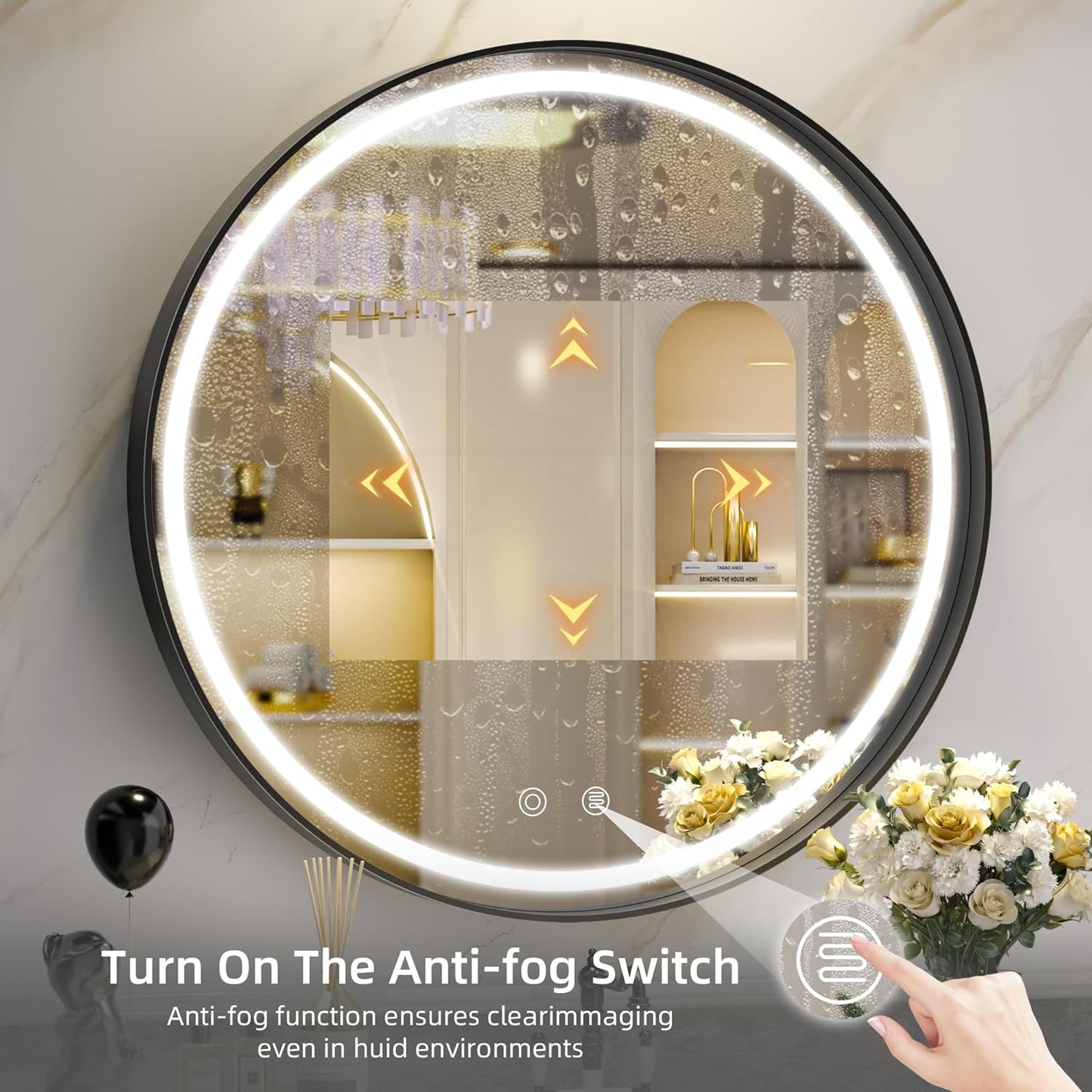 Hasipu 32 Round LED Mirror for Bathroom with Lights, Black Circle Vanity Mirror for Wall, Metal Framed Frontlit Bathroom Mirrors Anti-Fog, Dimmable, 3 Colors Makeup Mirror Wall Mounted