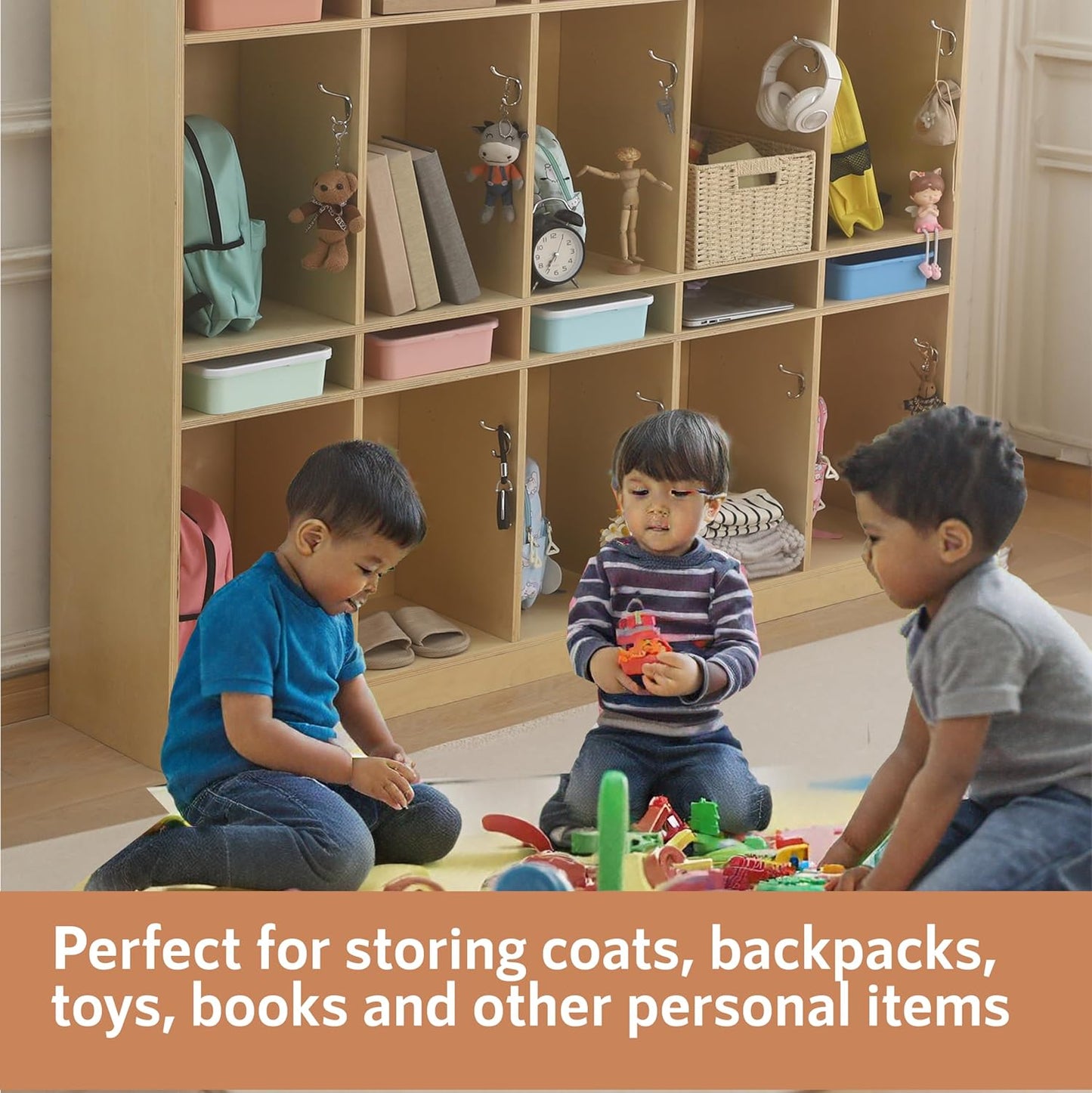10 Section Cubbies for Classroom - Wooden Storage Lockers for Playschool and Daycare - Perfect for Coats, Backpacks, Knapsacks, Lunchboxes, and Storage Bins