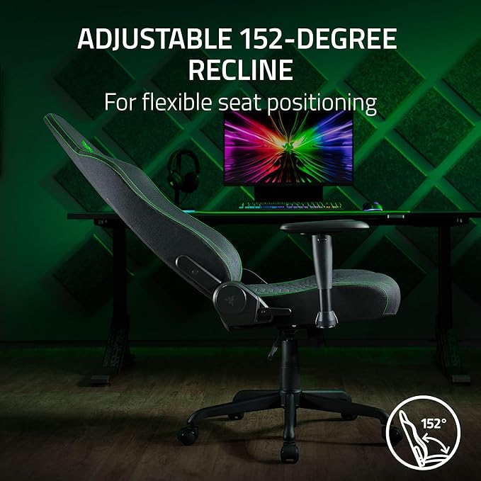 Razer Iskur V2 X Ergonomic Gaming Chair: Built-in Lumbar Support - Widened Seat Base - High Density Foam Cushions - Adjustable 152 Degree Recline - 2D Armrests - Plush Fabric Finish - Black