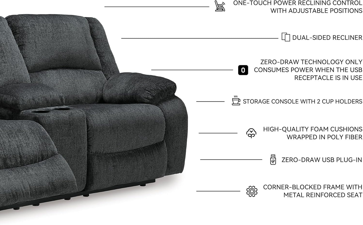 Signature Design by Ashley Draycoll Power Double Reclining Loveseat with Storage Console & USB Plug, Dark Gray