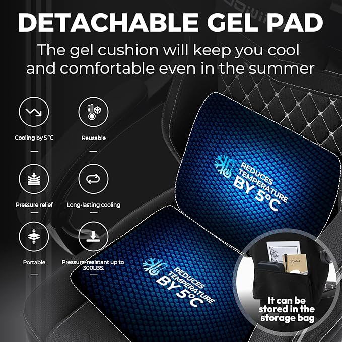 Dowinx Gaming Chair Breathable Fabric with Gel Pad, Ergonomic Game Chair with Pocket Spring Cushion, Comfortable Office Chair with Footrest and Storage Bag for Adults, Black