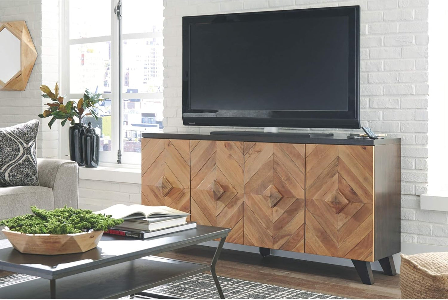 Signature Design by Ashley Robin Ridge Modern Wood Accent Cabinet or TV Stand, Brown & Black