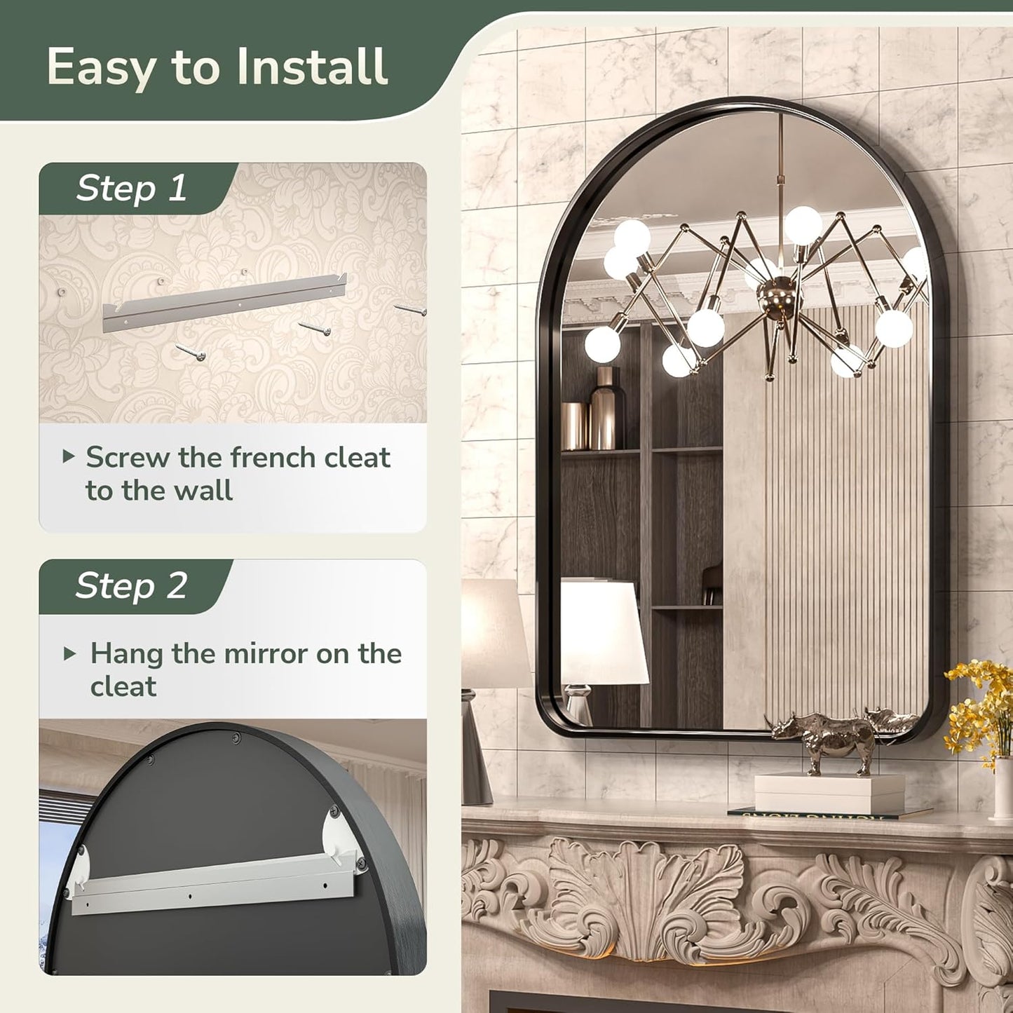 TokeShimi Arched Black Wall Bathroom Mirror 26x38 Inch with Non-Rusting Aluminum Alloy Brushed Matte Framed for Wall Vanity Farmhouse Modern Minimalist Bathroom, Entryway Hall, Living Room