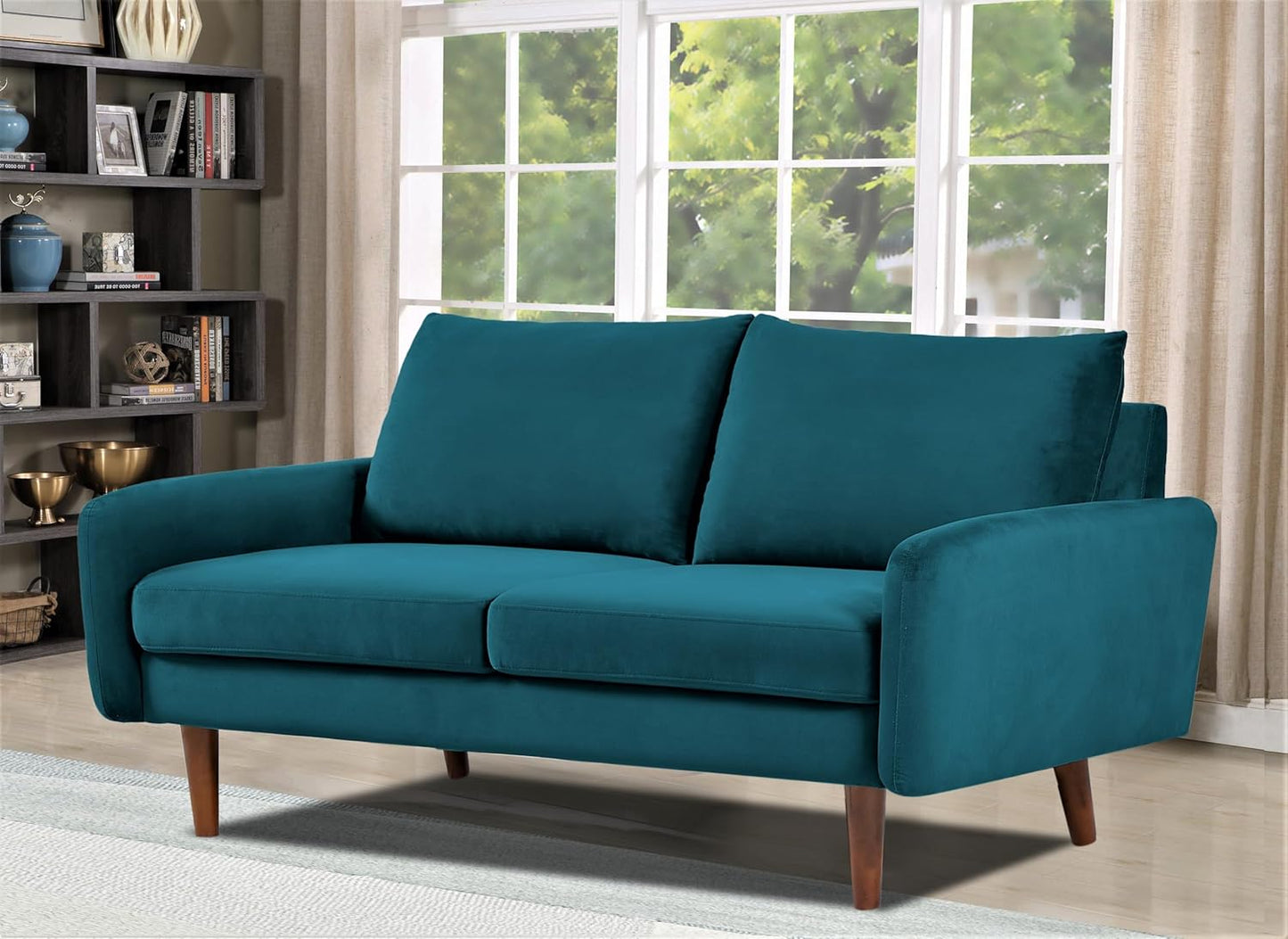 Container Furniture Direct Kent Velvet Loveseat Sofa for Modern Living Rooms and Compact Spaces, Comfy 2 Seater Couch Studio Apartment Furniture with Sleek Design, Greenish Blue