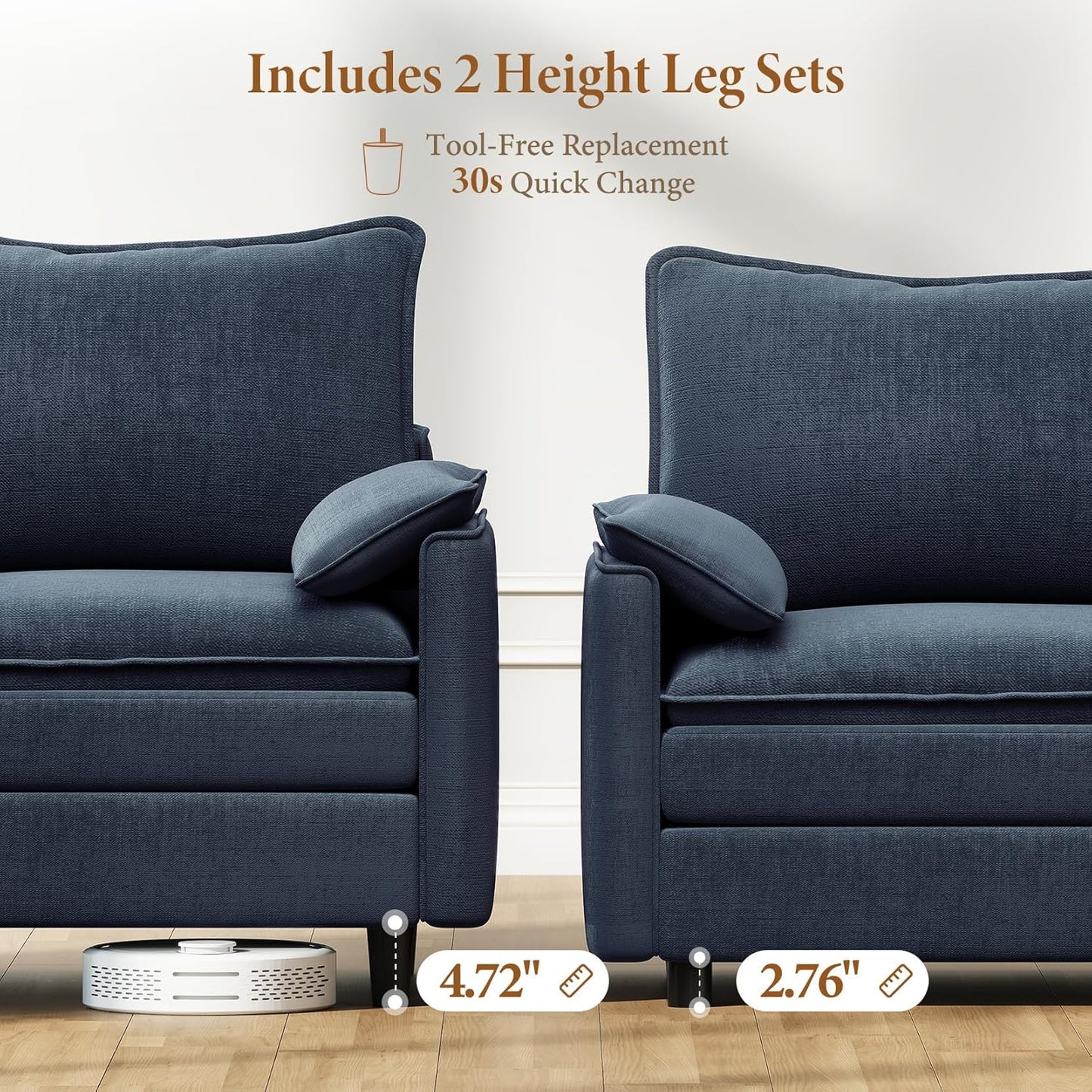 Vesgantti 142" Cloud Couch Sectional Modular Sofa, Comfy Sectional Couch with Ottoman Deep Seat Chenille L Shaped Sofa, Modular Couches for Living Room, Bedroom and Apartment, Blue