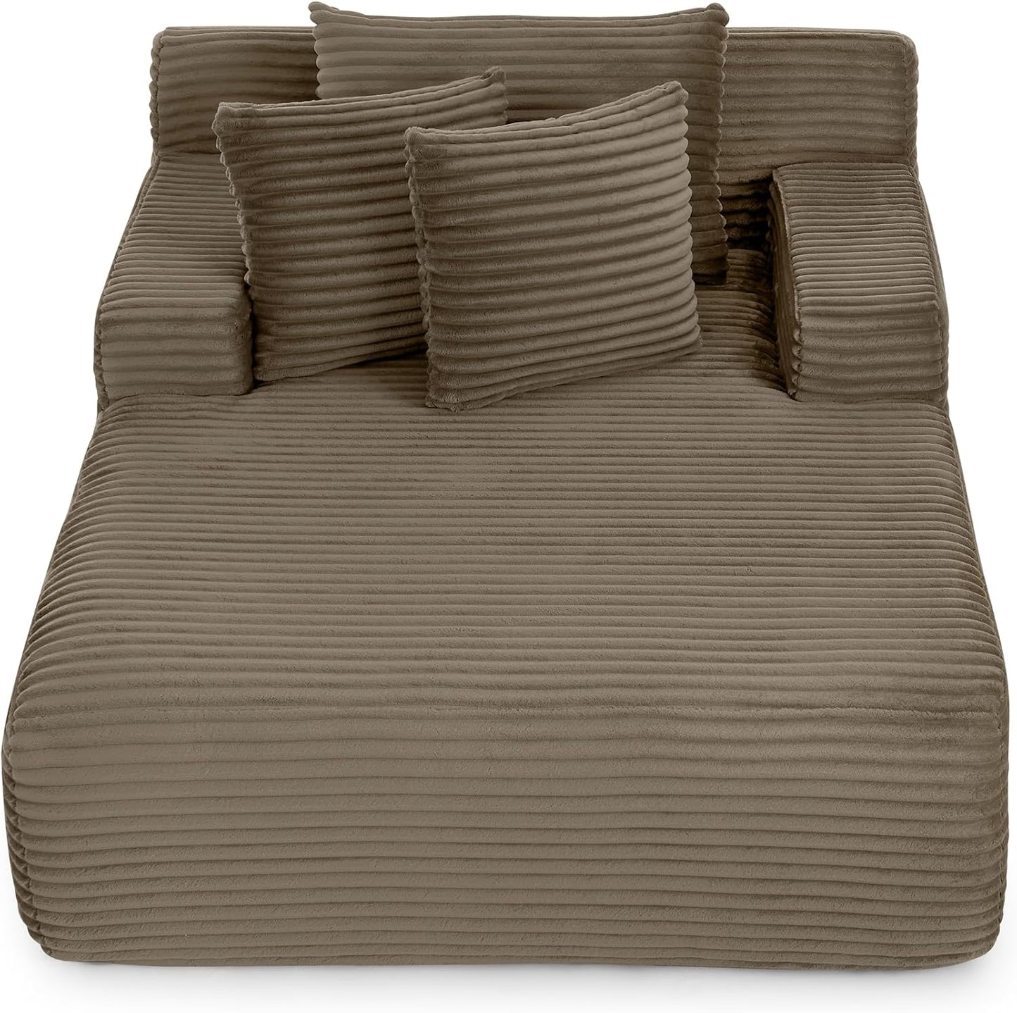 Oversized Chaise Daybed Lounge Sleeper Chair Sofa Bed Indoor, Fluffy Corduroy Upholstered Sleeper Recliner Sofabed Extra Wide Full Foam Cloud Sofabed W/3 Pillows for Home/Apartment Living Room Bedroom