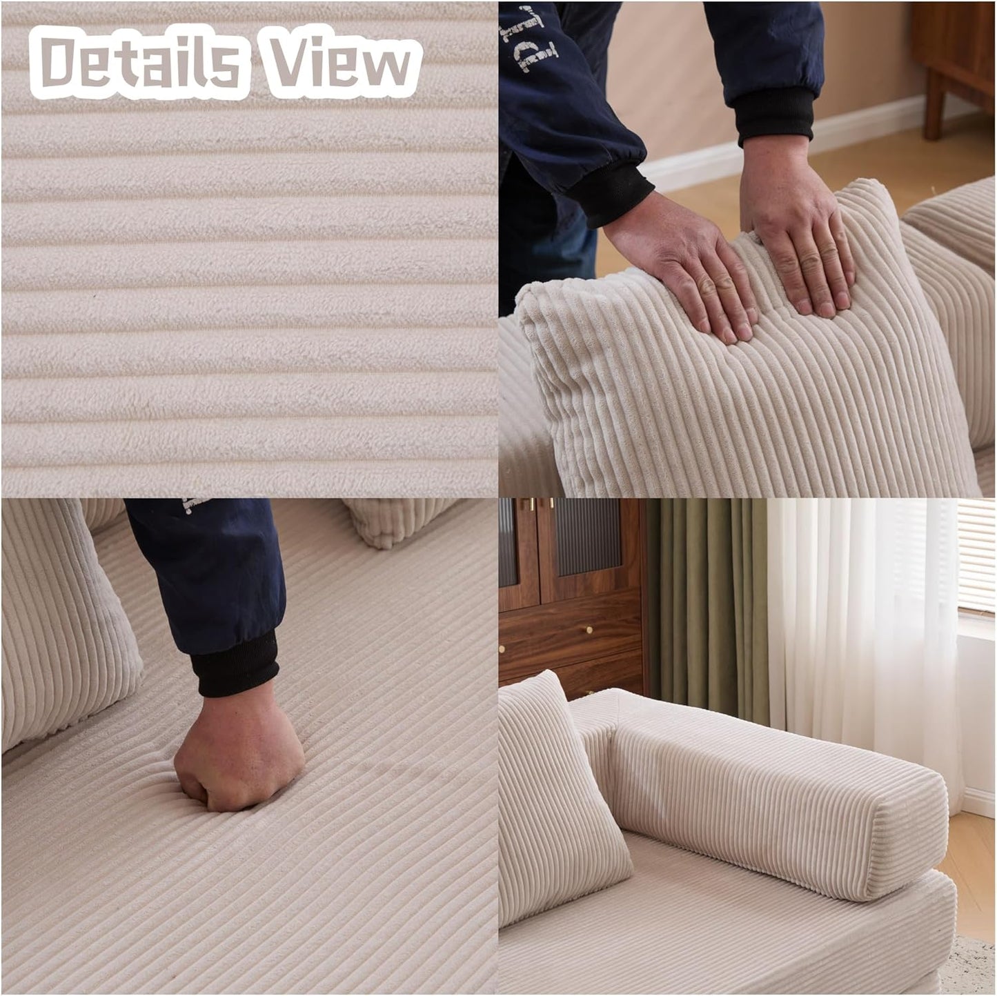 Convertible Sofa Bed, Compression Futon Sofa with Pillows & Armrest, Foldable Mattress Couch with Fixed-Shape Frame, Comfy Couch Lounge Sleeper Bed for Living Room Bedroom, Light Gray