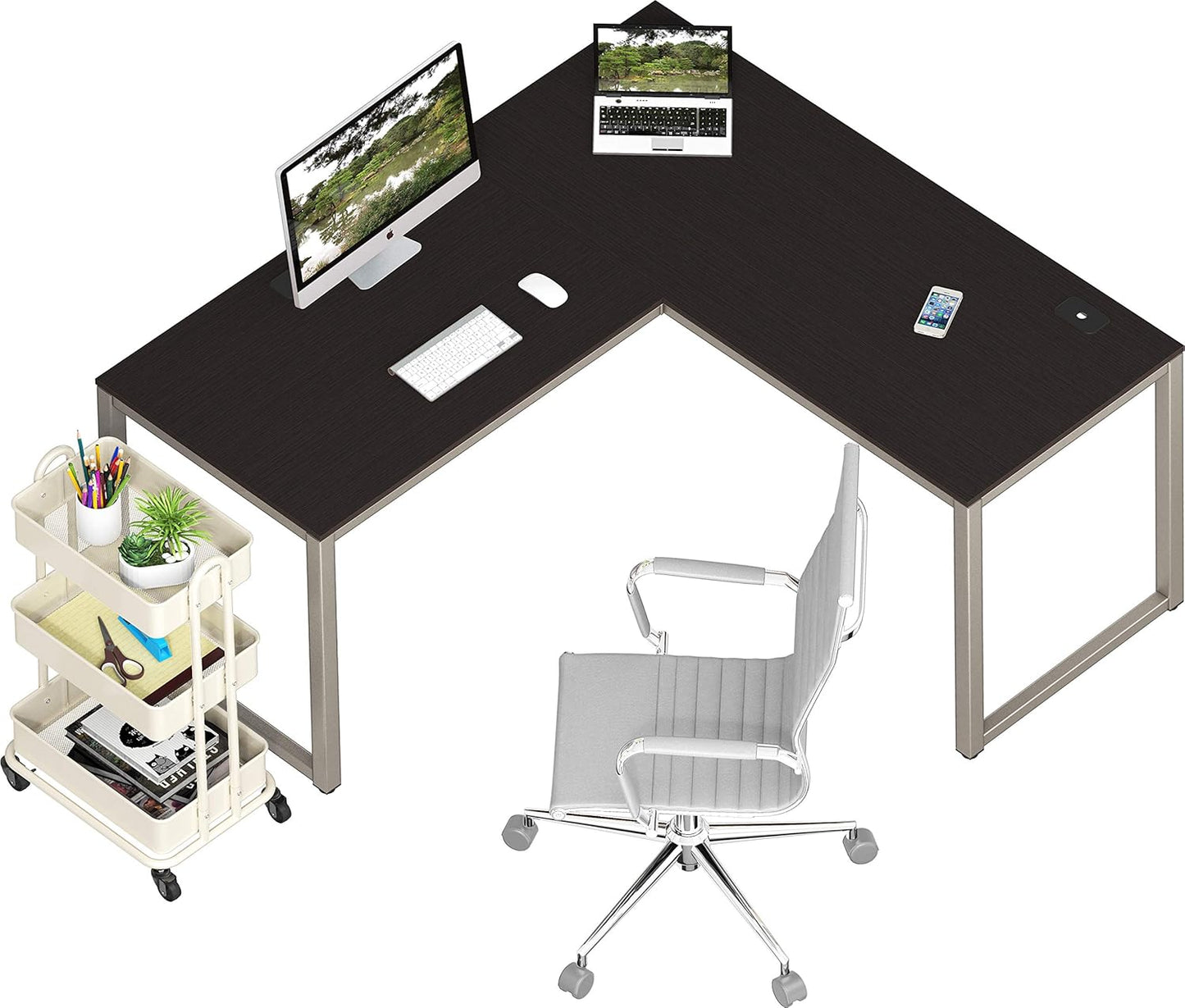 SHW 55 x 60 Inches Commercial-Grade L-Shape Corner Office Computer Desk, Espresso