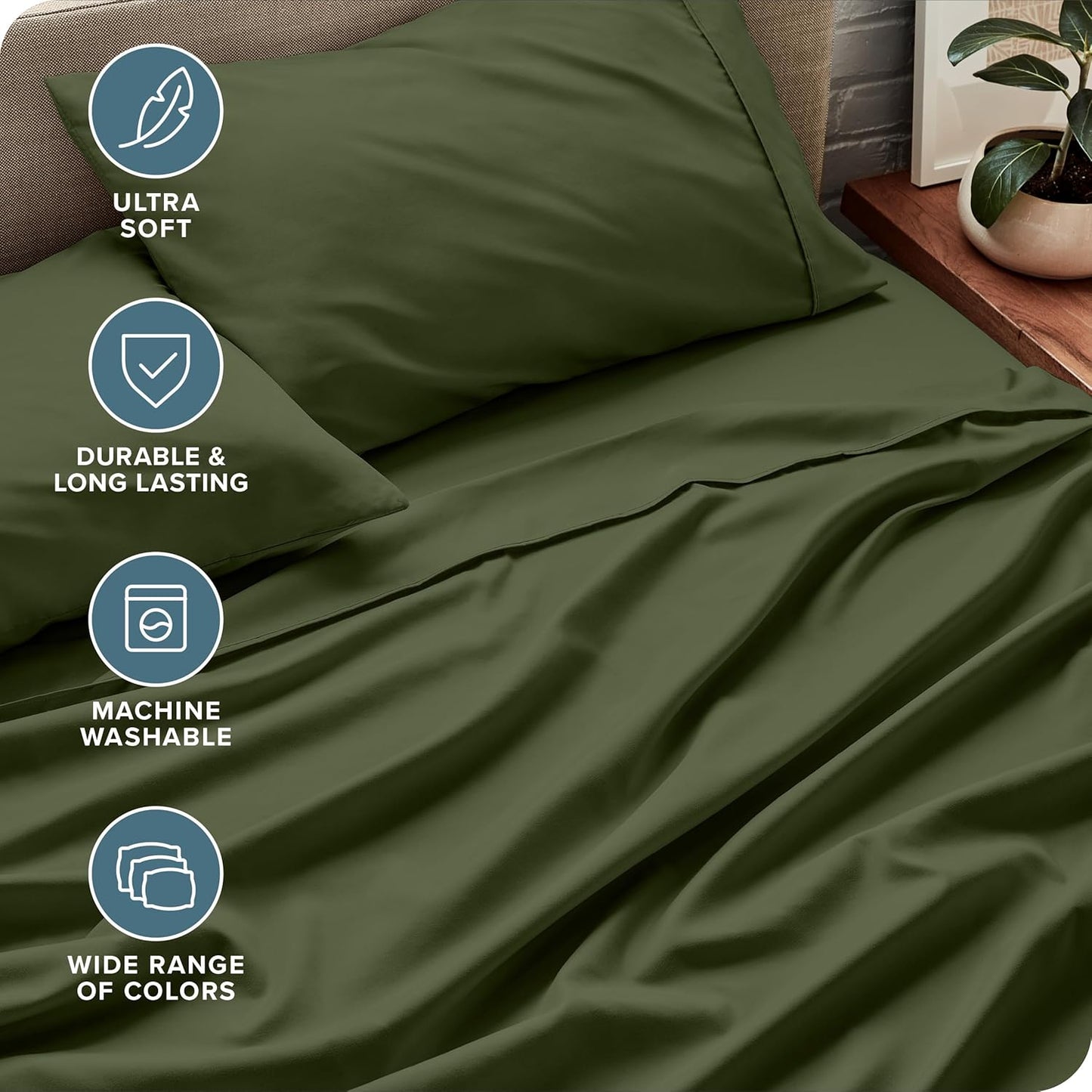 Bare Home Queen Sheet Set - Luxury 1800 Ultra-Soft Microfiber - Double Brushed - Deep Pockets - Easy Fit - 4 Piece Set - Bedding Sheets & Pillowcases (Queen, Cypress)