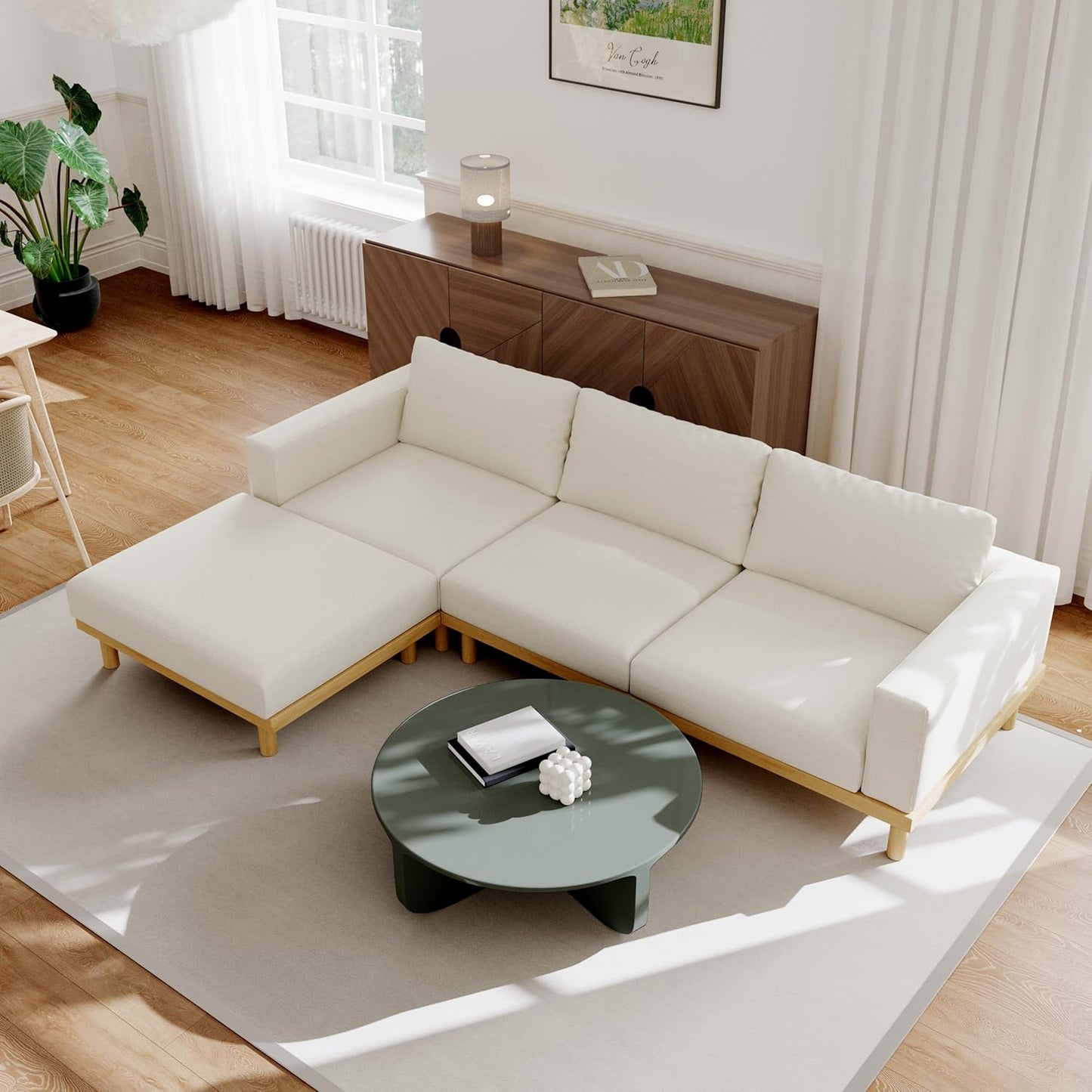 Acanva Minimalist Modular Sectional Sofa for Living Room, Wide & Deep Seat Convertible Furniture Set with Metal Frame and Movable Covers, L-Shaped Couch, Off White