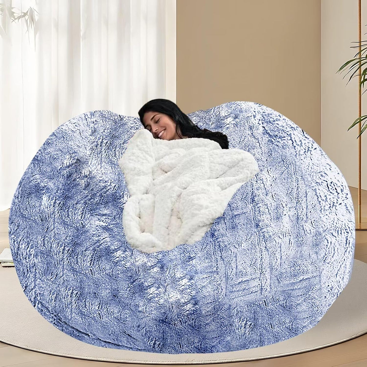 BCU 7FT Big Bean Bag for Adults Kids Without Filling Oversized Bean Bag Chair Cover for Stuffed Animal Storage, Silver Blue