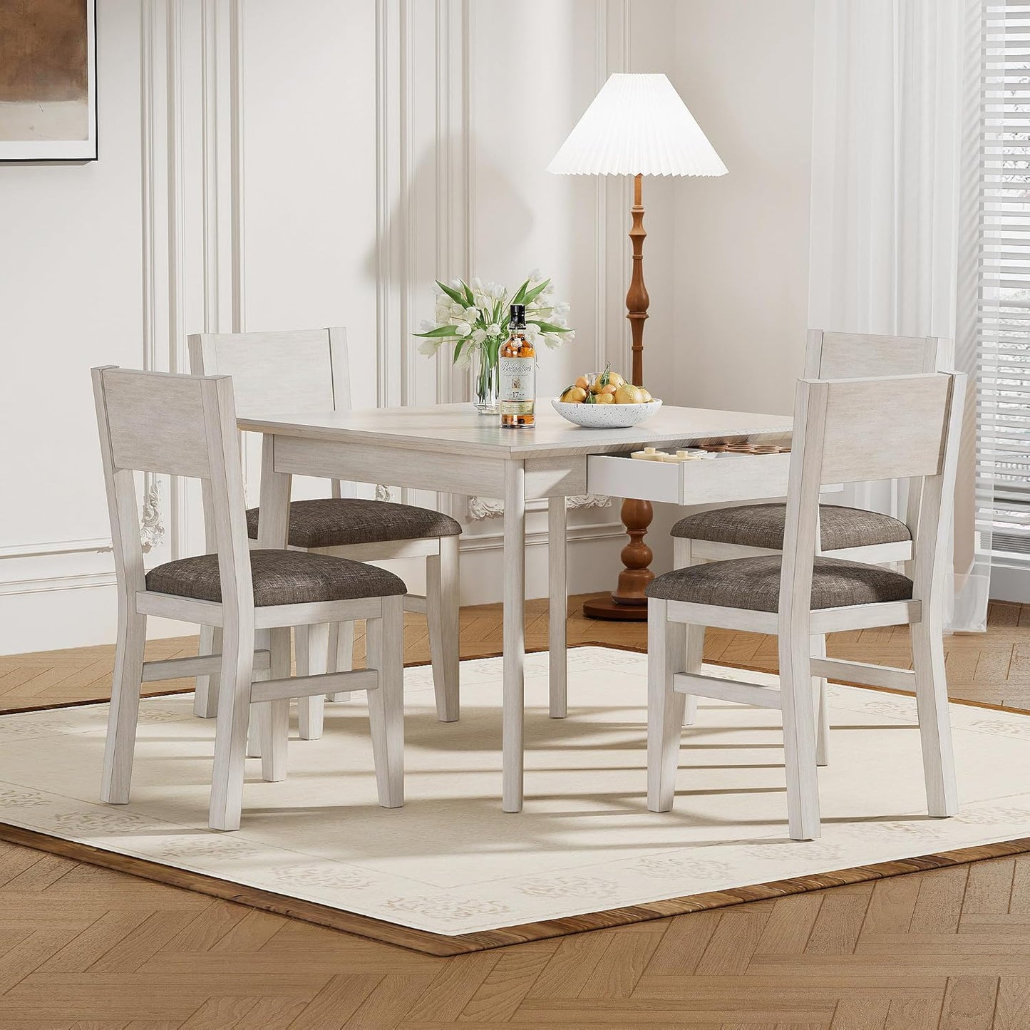 38.2'' Square Solid Wood Dining Table for 4, Farmhouse Kitchen Table for Kitchen, Dining Room, Restaurant, Natural Eco-Friendly, Washed Gray