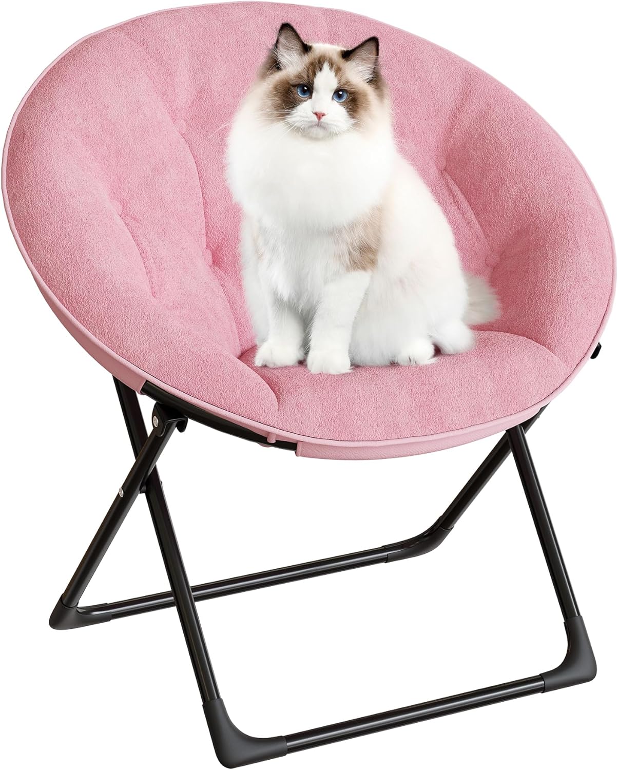 Saucer Chair, XL Foldable Lounge Chair for Bedroom/Dorm, Plush Comfy Seat with Non-Slip Base for Teens & Adults, Faux Fur Accent Chair, Pink