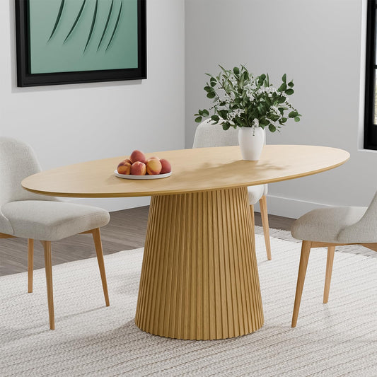 Casaphoria 67" Oval Dining Table, Modern Wood Kitchen Table with Cone Shaped Stripe Base for Living Room & Dining Room, Easy Assembly Farmhouse Furniture for 4-6, Oak