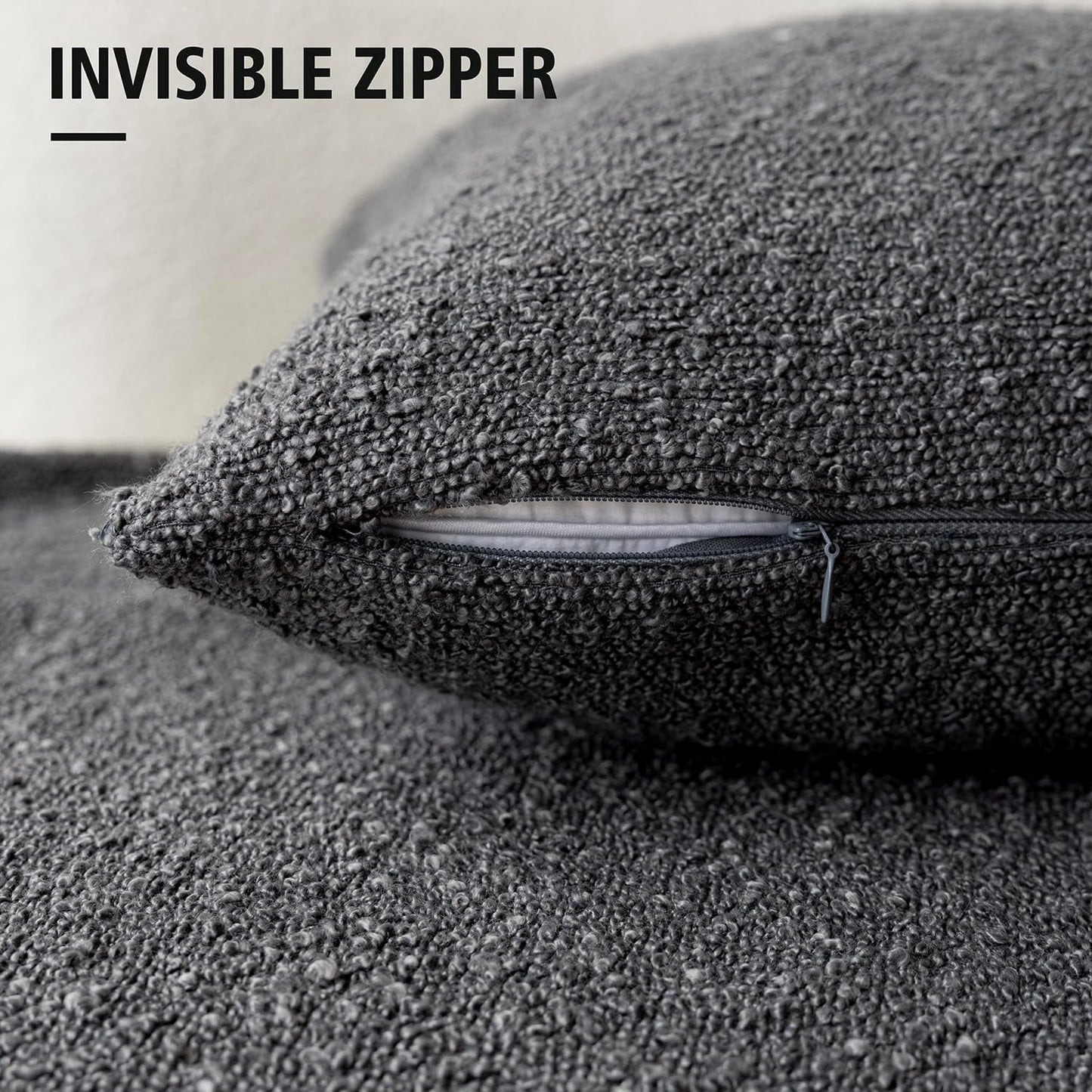 Foindtower Pack of 2 Textured Boucle Throw Pillow Covers Accent Solid Decorative Pillow Cases Cozy Woven Couch Cushion Case for Sofa Bedroom Living Room Home Decor, 18 x 18 Inch,Dark Grey