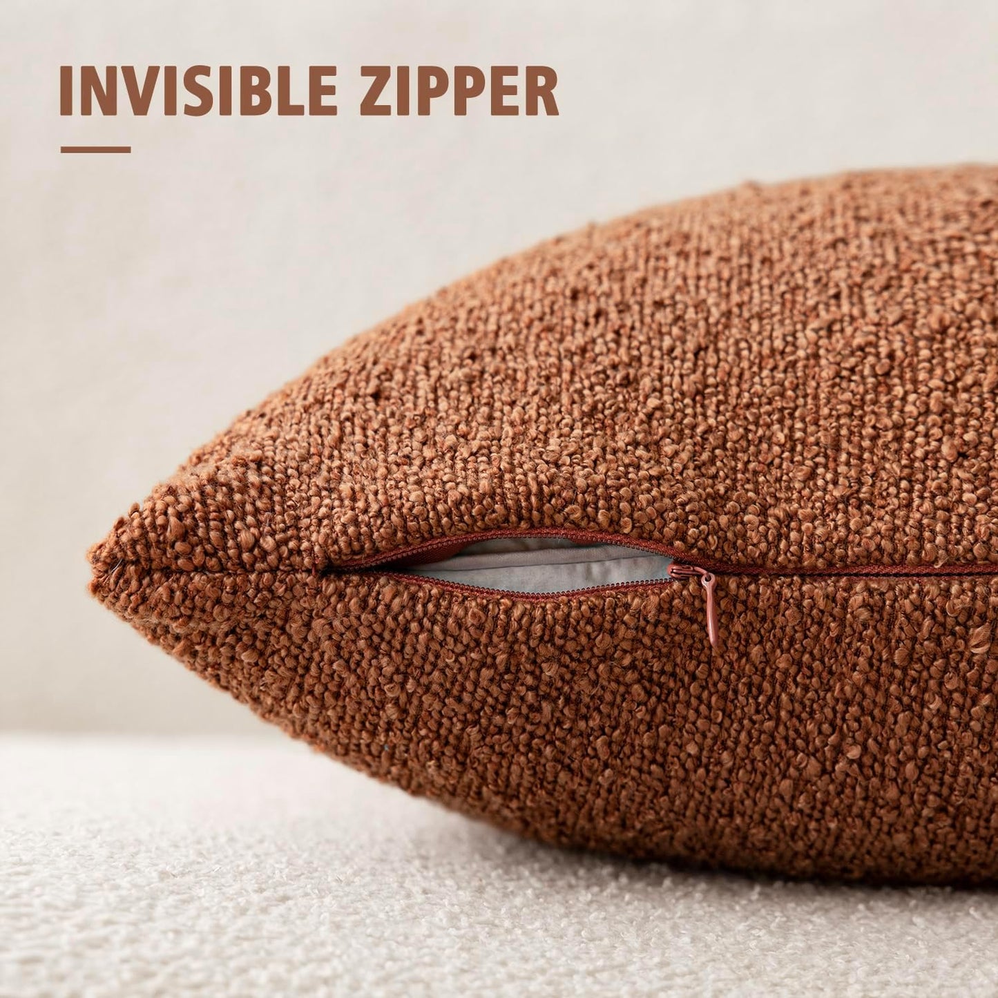 Foindtower Set of 2, Decorative Textured Boucle Throw Pillow Covers Accent Solid Pillow Cases Neutral Couch Cushion Case for Chair Sofa Bedroom Living Room Home Decor 26x26 Inch Burnt Orange Hazel