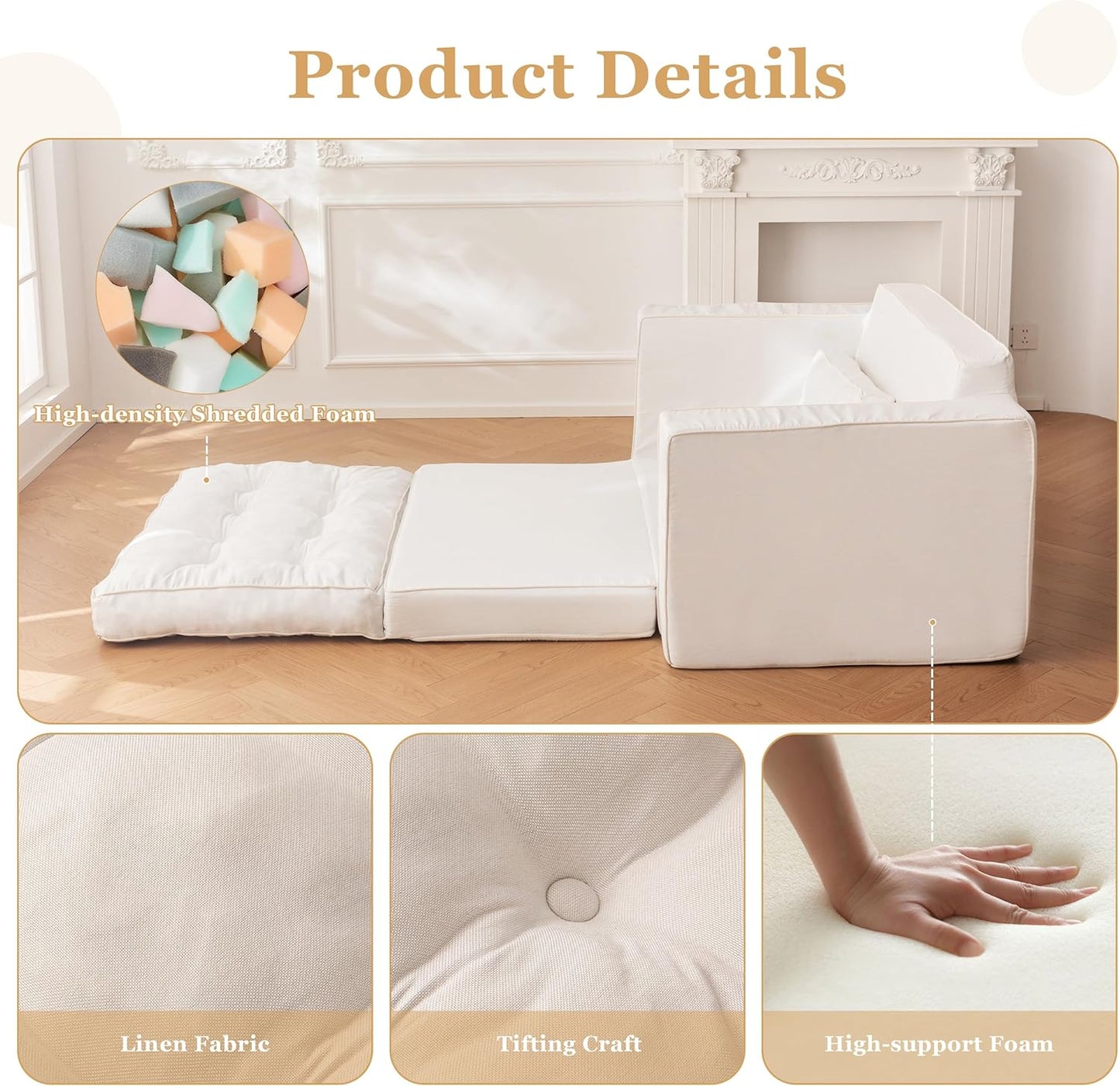 YOSHOOT Loveseat Sleeper Sofa,55" Convertible Sofa Bed Couch Futon Couches for Living Room,3-in-1 Pull Out Floor Couch with Reclining Backrest and Pillows, Beige