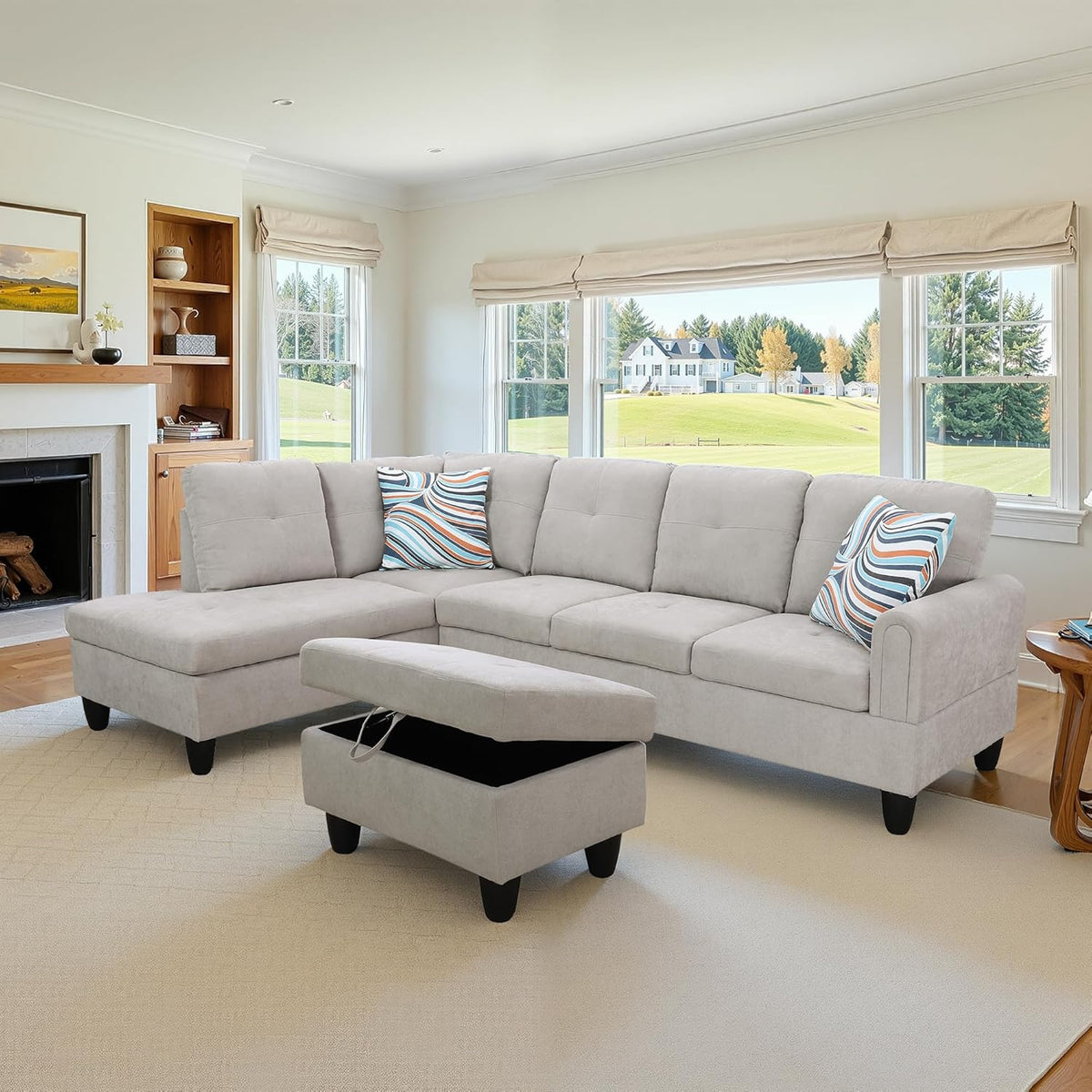 NicBex Sectional Couch 3 Pieces Sofa Set with Right Chaise Flannel L Shaped Cloud Couch for Living Room Furniture Sets with Storage Ottoman, Modular Sofa for Living Room & Apartment, Light Grey