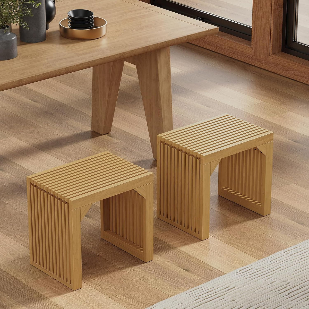 ROOMTEC 18" Dining Bench, Indoor Wood Bench for Entryway,Living Room,Kitchen and Bedroom (Nature, Small Bench)