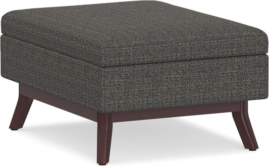 SIMPLIHOME Owen 34 inch Wide Mid Century Modern Rectangle Coffee Table Storage Ottoman in Ebony Tweed Look Fabric, Assembled, for the Living Room, Entryway and Family Room