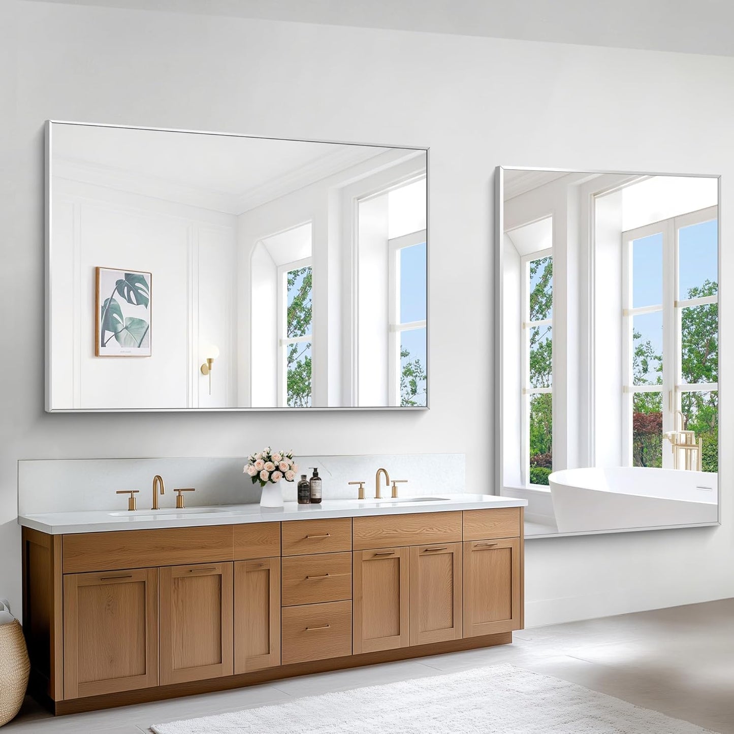 BONEWEI Silver Bathroom Mirror,60x40 inch Wall Mirror for Bathroom Wall Mounted,Large Rectangle Mirror for Bathroom Over Sink,Modern Metal Frame for Living Room,Bedroom Entryway,Horizontal/Vertical