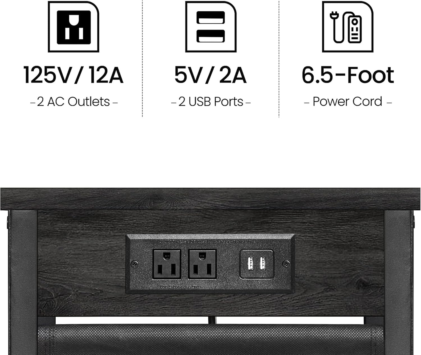 TUTOTAK C Shaped End Table with Charging Station, Side Table for Sofa, Couch Table with Storage Bag, TV Tray Table with 2 USB Ports and Outlets for Living Room, Bedroom, TB01BY024