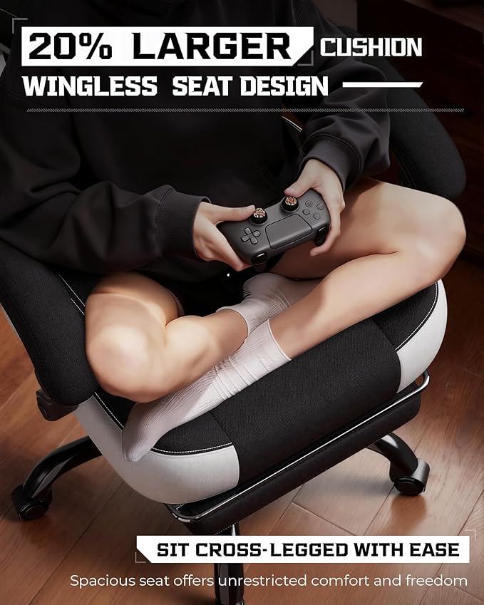 GTPLAYER Gaming Chair, Computer Chair with Footrest and Lumbar Support for Adults, 360°-Swivel Big & Tall Reclining Seat for Office or Gaming (Black&White)