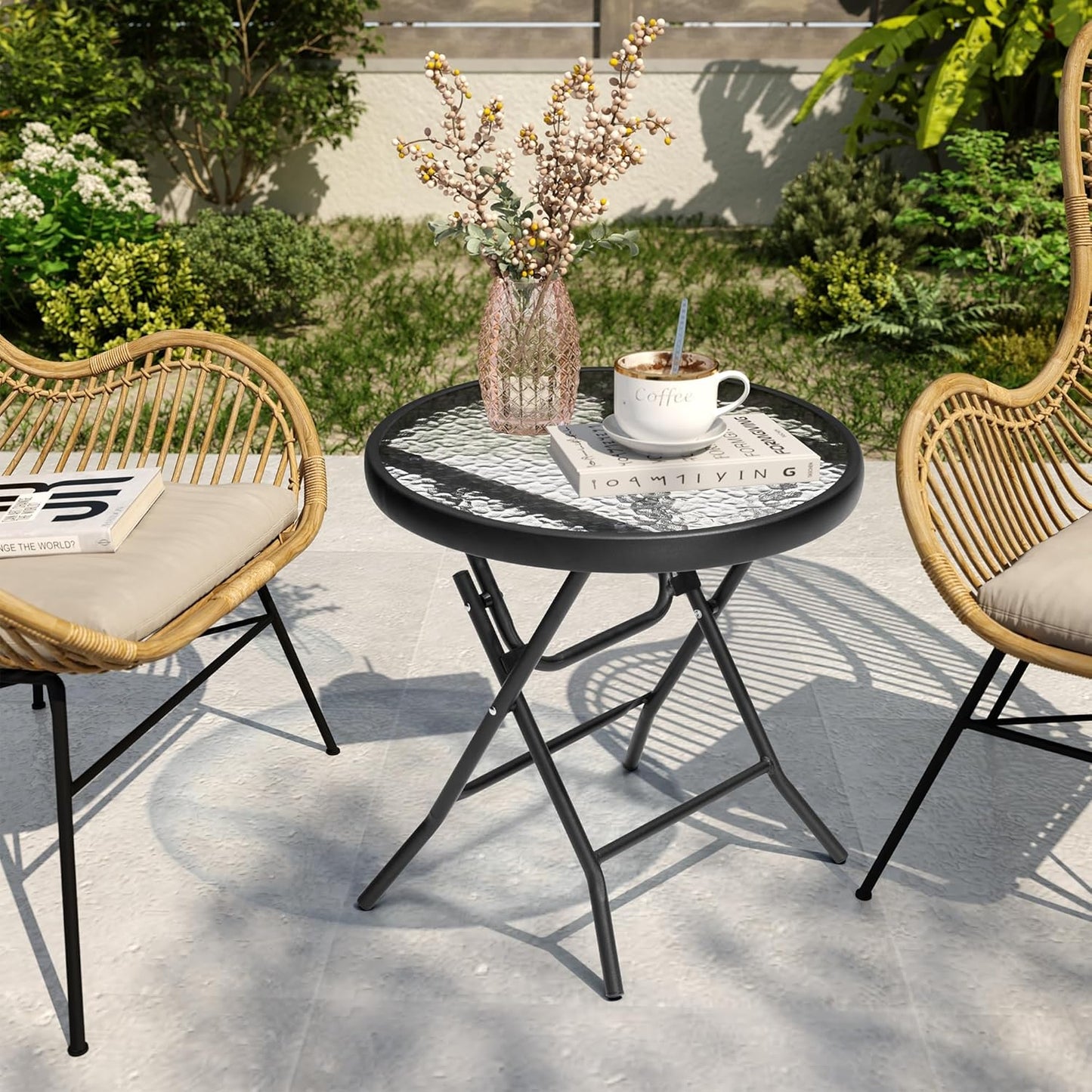 Outdoor Side Table - Small Patio End Table All Weather, Patio Furniture Sets and Outside Furniture for Pool, Balcony, Deck, Porch, Black