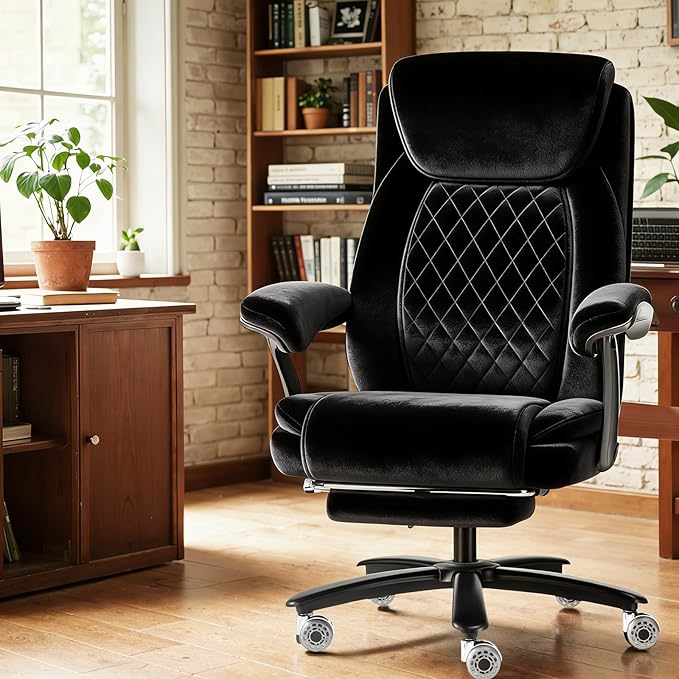 600LBS Reclining Heavy Duty Office Chair with 5D Flip Arms, Big and Tall Office Chair with Pocket Spring Cushion, Large High Back with Adjustable Lumbar Support,Dual Rubber Wheel