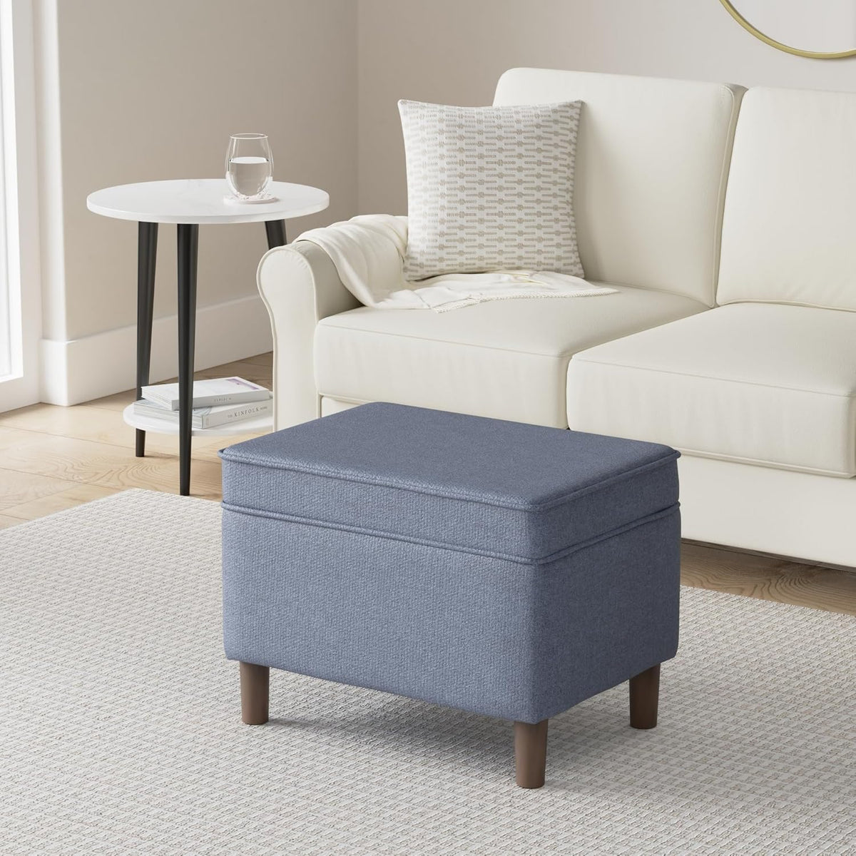 Home Decor | Dinah Collection Modern Storage Ottoman | Ottoman with Storage for Living Room & Bedroom (Navy)