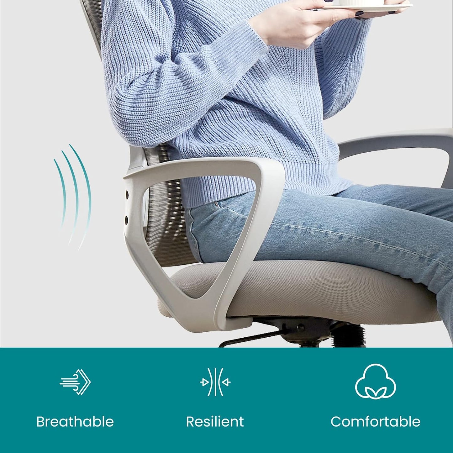 Office Chair, Mid Back Computer Ergonomic Mesh Desk with Larger Seat, Executive Height Adjustable Swivel Task with Lumbar Support and Armrests for Women Adults