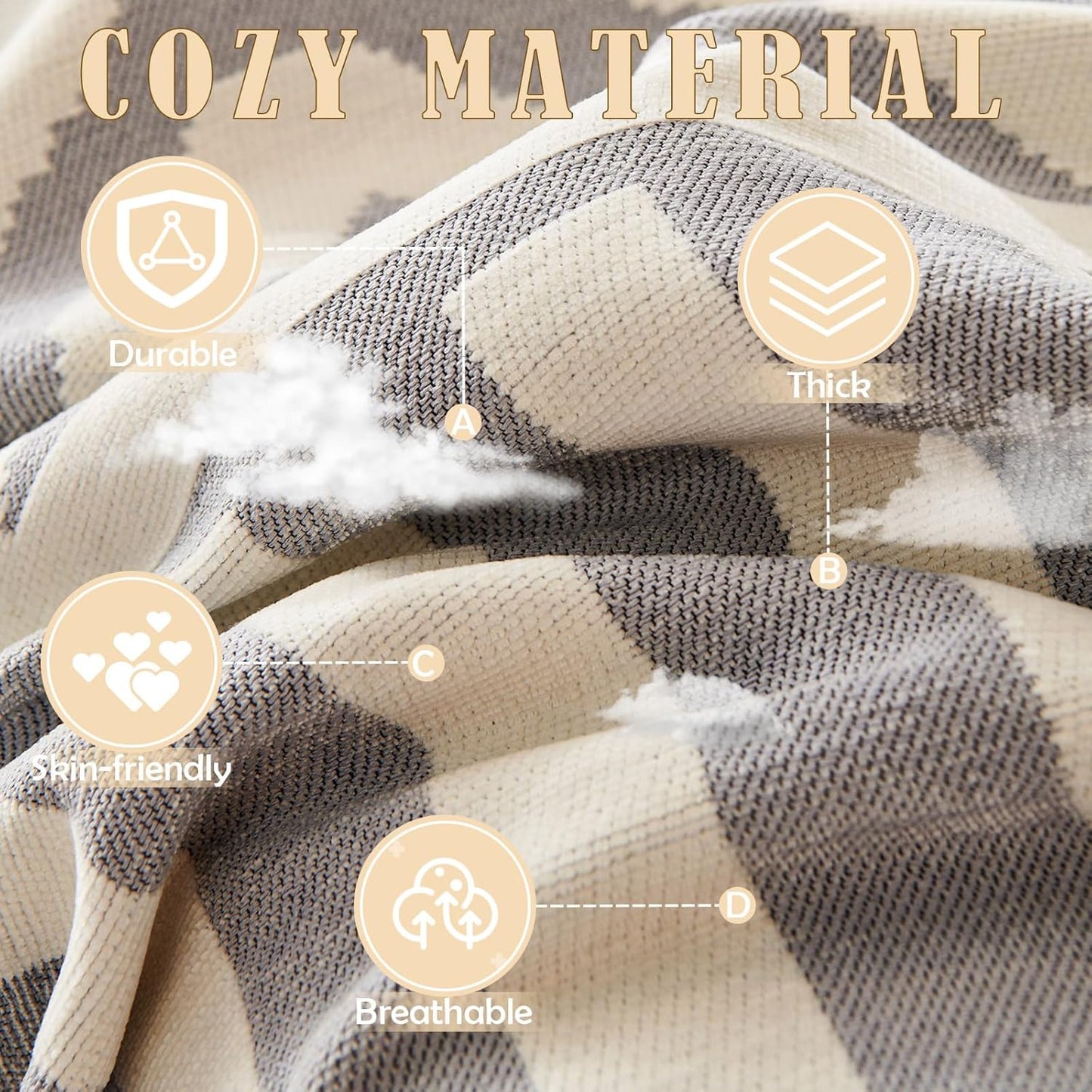 HANDONTIME Grey Sofa Cushion Covers Boho Couch Sofa Covers Dog Couch Cover for Sofa Chenille Couch Sofa Slipcover for Pets Sofa Cover Thick Washable Sectional Slip Covers for Sofas/Couches 71" X150"