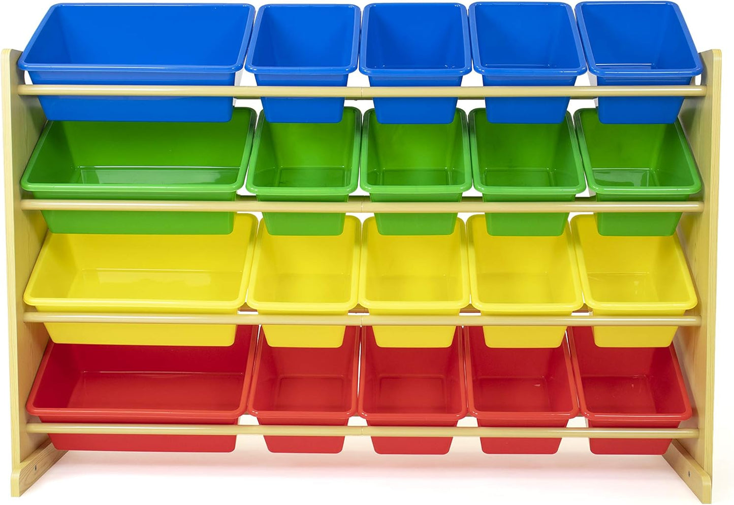 Humble Crew Extra-Large Toy Organizer with 20 Plastic Bins – Primary/Natural Storage Rack with 4-Tier Shelves, Anti-Tip Safety, for Kids’ Rooms, Playrooms, Nurseries & Classrooms