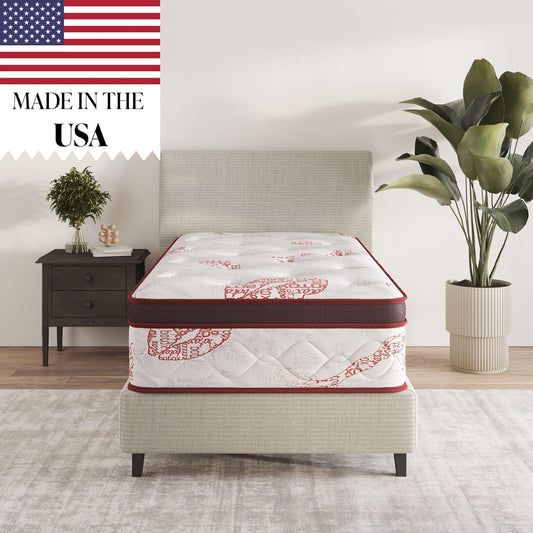Ottomanson Twin 13" Luxury I Eurotop Mattress, Medium-Firm Memory Foam Comfort - Made in USA - Premium Quilted Cover Mattress - Fiberglass-Free - Bed in a Box