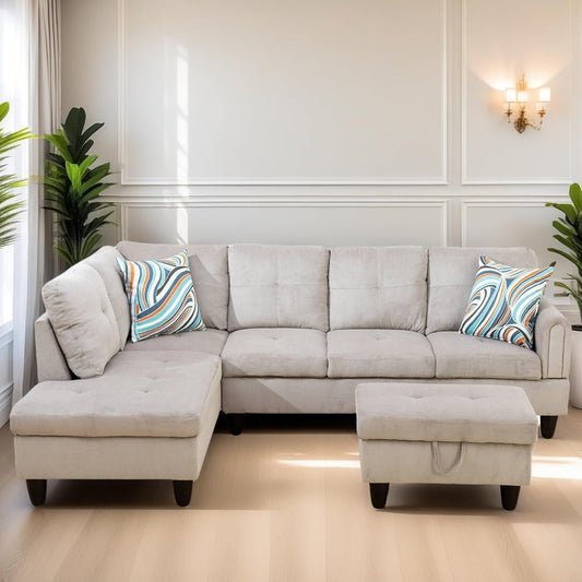 L Shaped Sectional Couches for Living Room, Modern Modular Sectional Sofa with Ottoman Storage, Comfy L Shaped Couch with Chaise for Bedroom Apartment Furniture, Gray