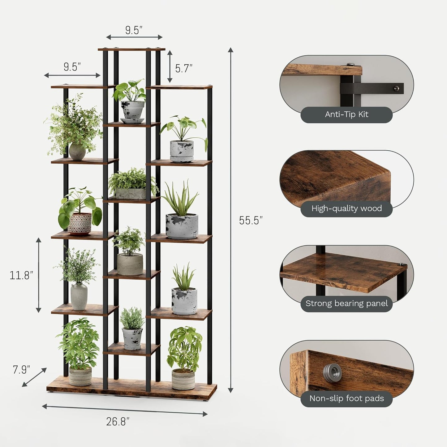 Bookshelf，Small Bookcase for Small Space，6-Tier Bookshelf for Living Room, Home Office, Study，7.87 x 26.77 x 55.5 Inches,Rustic Brown