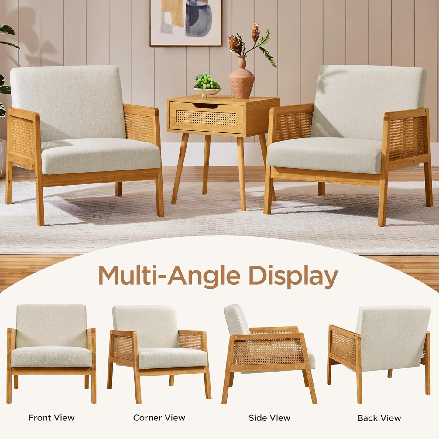 Yaheetech Accent Chair, Modern Armchair with Wood Legs, Mid Century Living Room Chair Linen Comfy Lounge Chair for Bedroom Reading Room, Set of 2, Beige