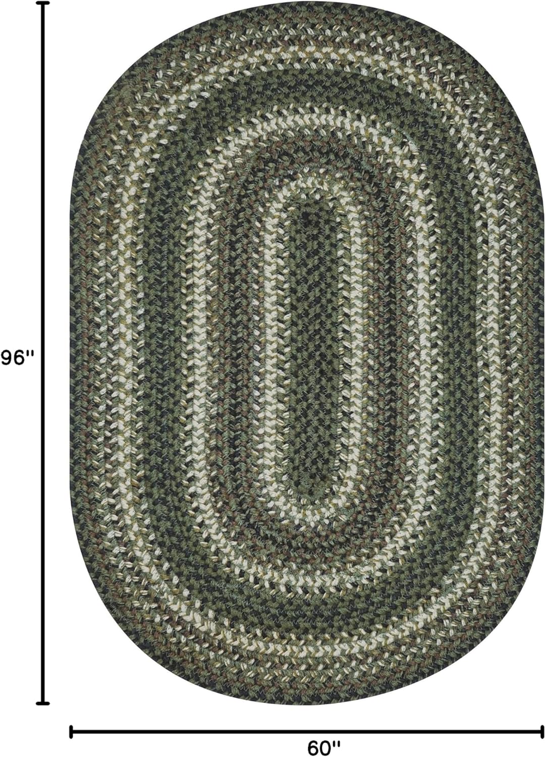 Homespice Pinecone Oval Braided Rug 5x8' - Rustic Jute Braided Dark Green Rug for Bedroom and Living Room