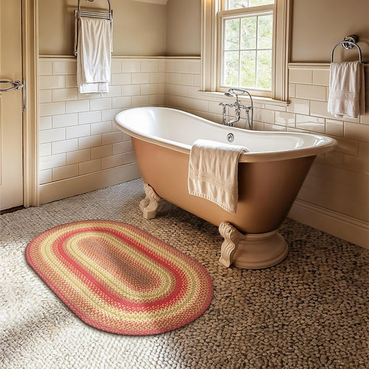 Cider Barn Cranberry Red Braided Oval Rug, Jute, 20x30 - Perfect Country Primitive Decor for Entryway, Kitchen, Everywhere