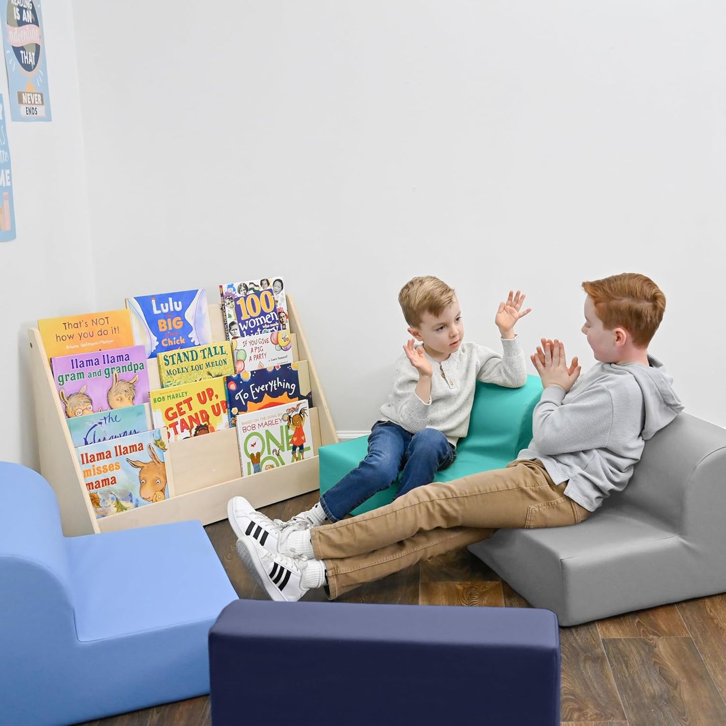 Children's Factory Library Lounger, Flexible Seating Classroom Furniture, Comfy Kids Chairs, Aqua, Single Lounger