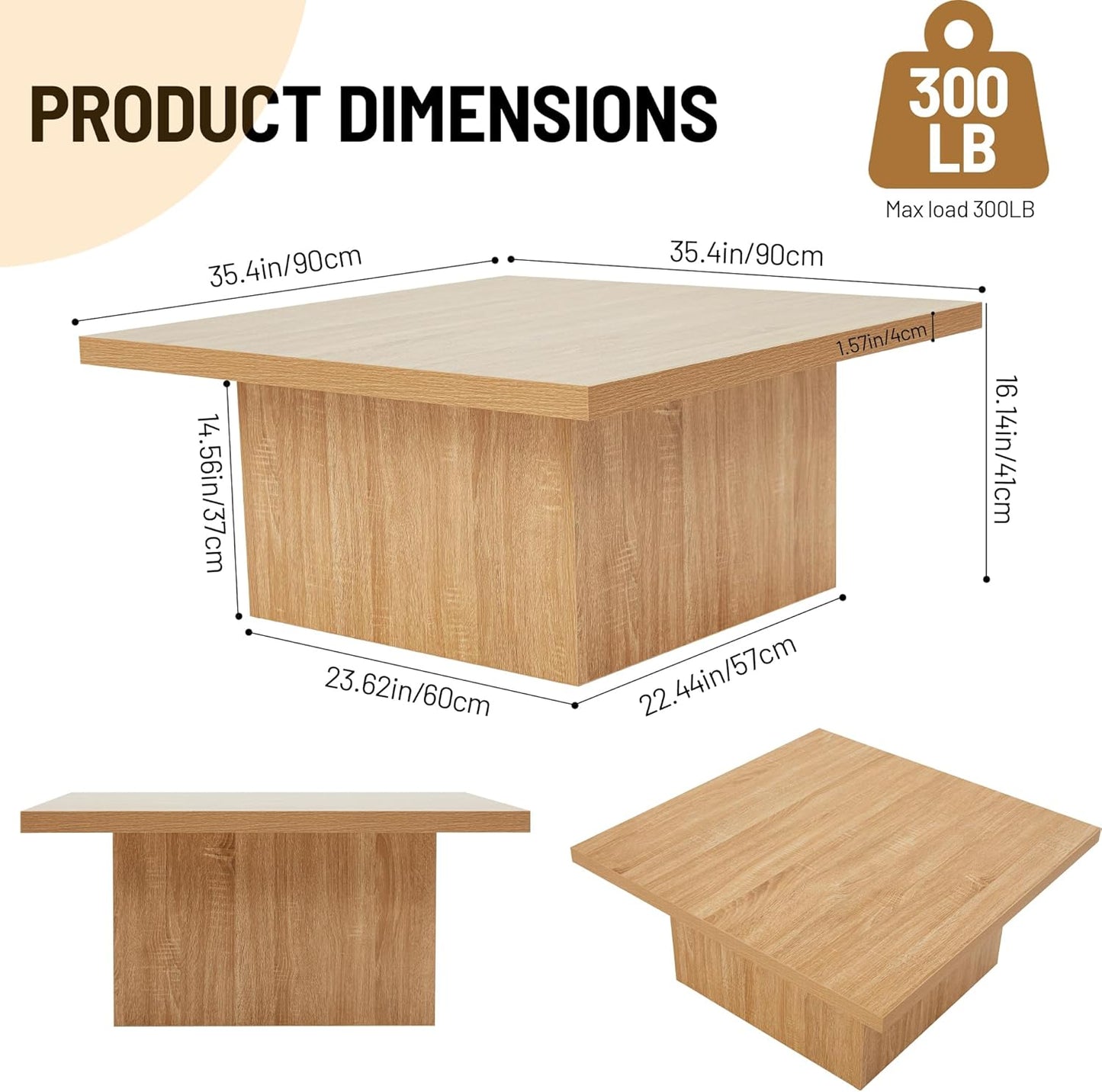 Square Cocktail Living Room Coffee Table Engineered Eco-Friendly Wood Look Laminate Veneer Rustic Farmhouse