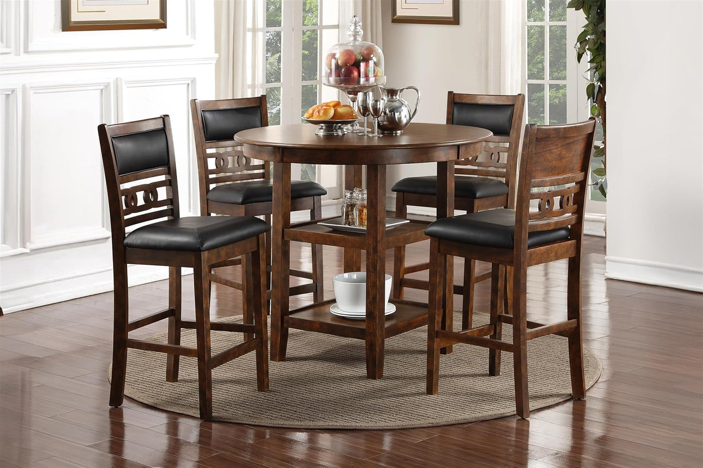 New Classic Furniture Gia 5-Piece Round Counter Height Set with 1 Dining Table and 4 Chairs, 42", Brown