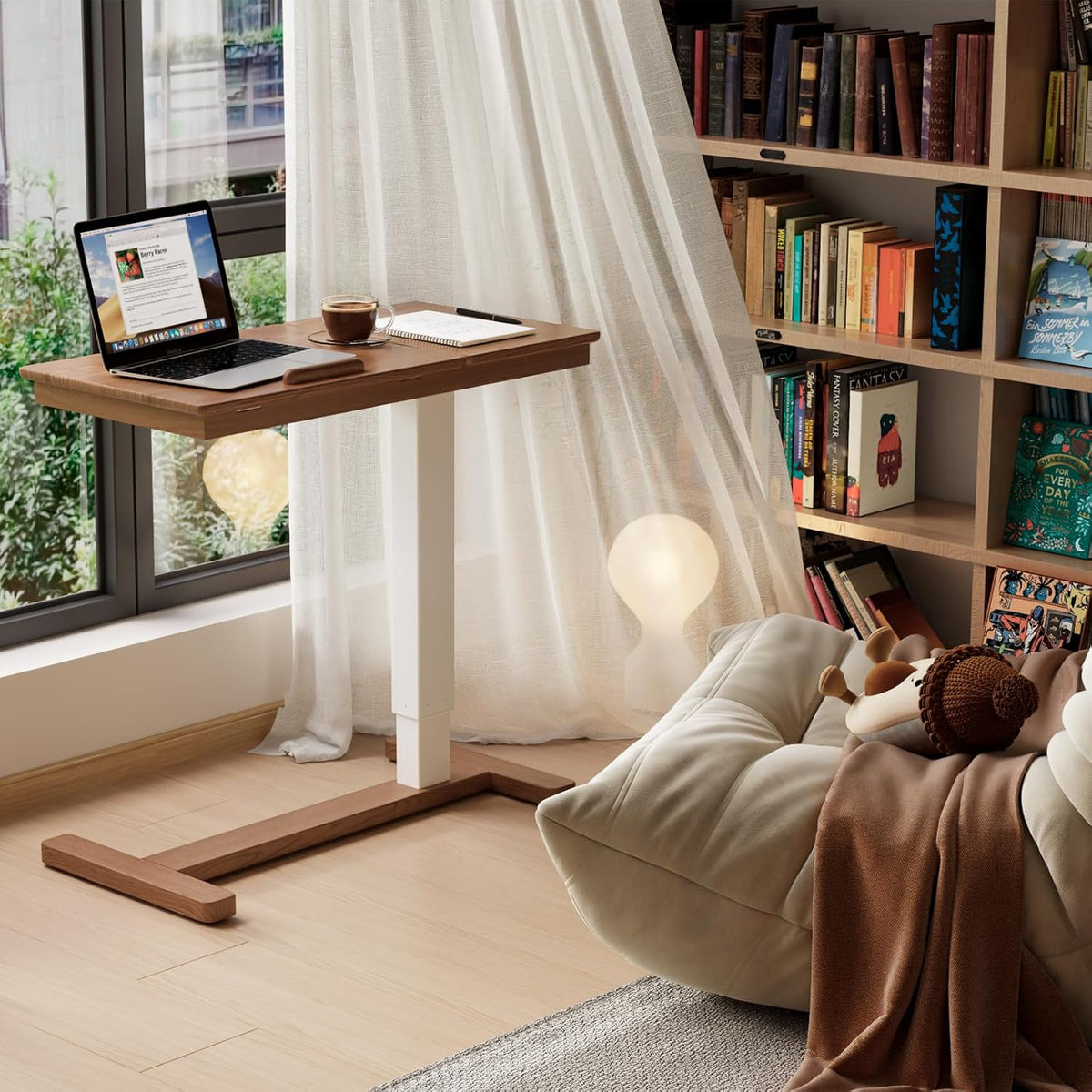 Solid Wood Overbed Bedside Table with Wheels, Adjustable Medical Tilt Top Hospital Bed Table Over The Bed, Rolling Laptop Desk, Mobile Standing Desk for Hospital and Home Use (Walnut)