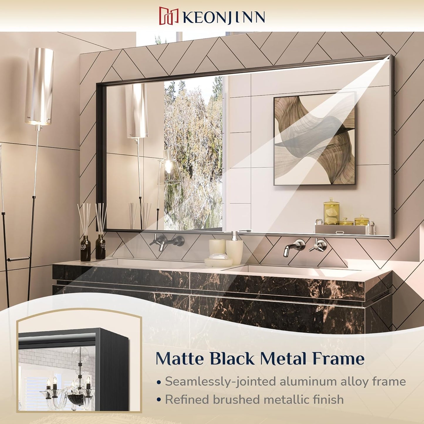 Keonjinn Black Bathroom Mirror 60 x 30 Inch, Large Matte Black Rectangular Wall Mirror for Bathroom Sink, Metal Frame Farmhouse Mirrors, Wall-Mounted Vaniy Mirrors(Horizontal/Vertical)