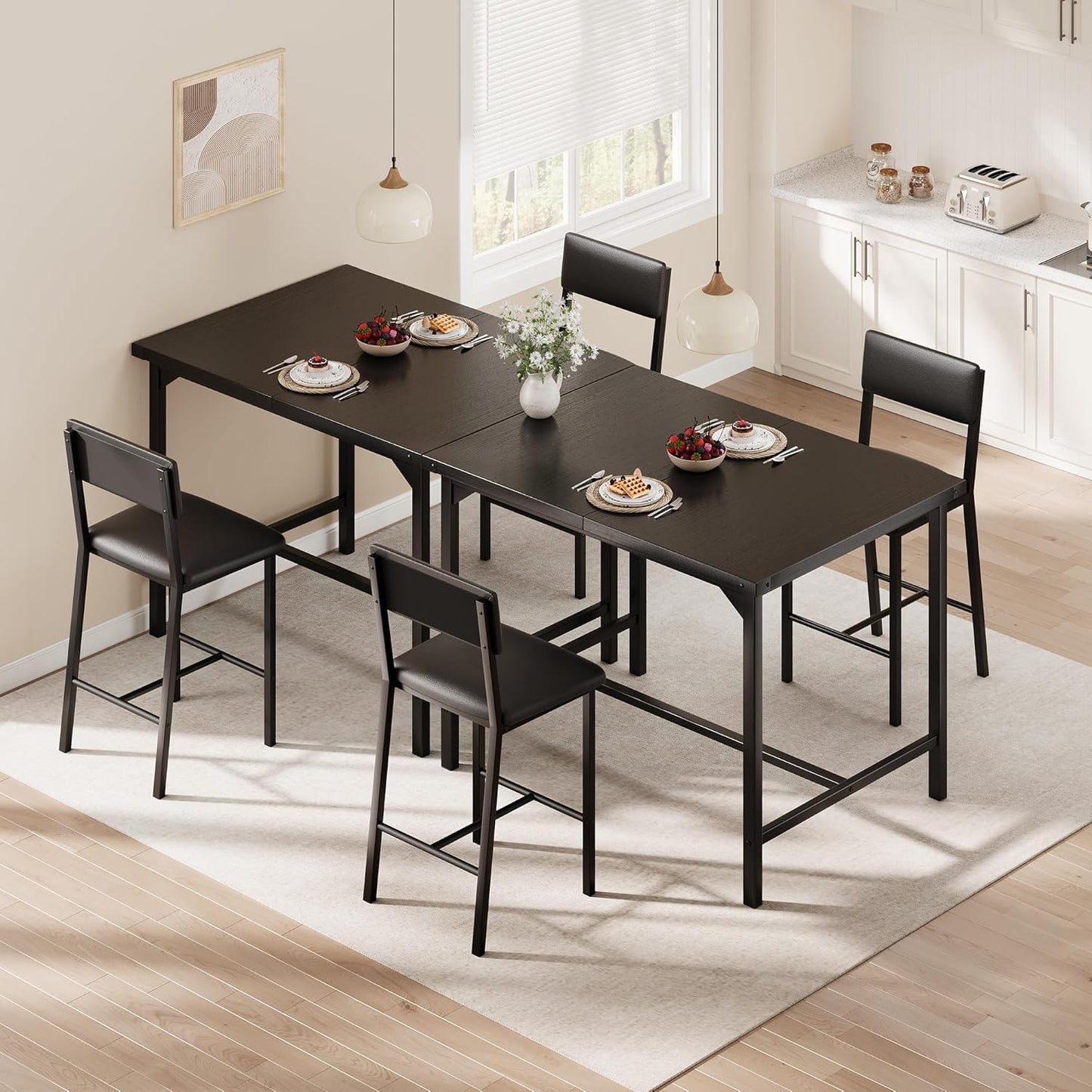 IDEALHOUSE Dining Table Set for 2 w/Counter Height Table & 2 Upholstered Bar Stools, 3-Piece Kitchen Table Set with Footrest & Corner Protector, for Kitchen Room, Apartment, Pub