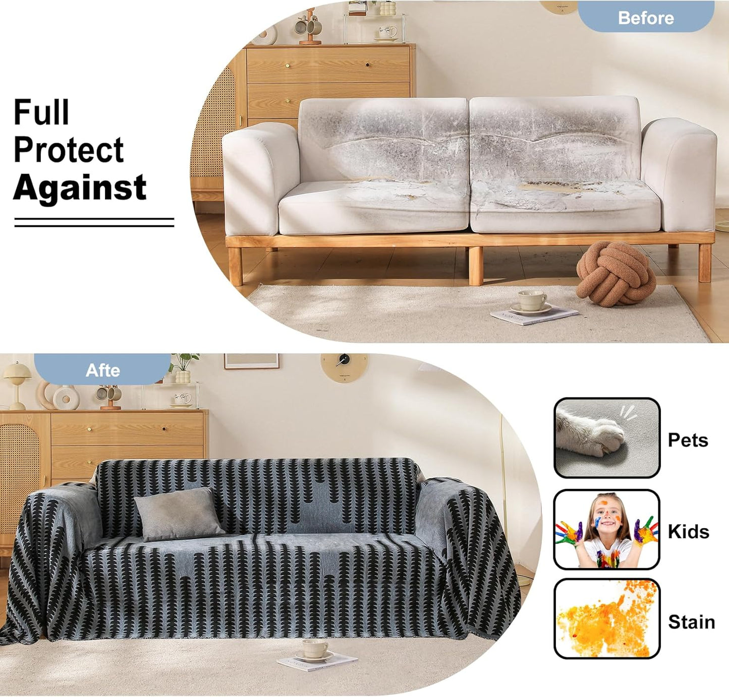 Boho Couch Cover, Sofa Cover, Sofa Covers for 2 Cushion Couch, Washable Sectional Couch Covers for Dogs Pet Furniture Protector Couch Cover Blanket for Living Room (2# Dark Grey, 71" x 118")