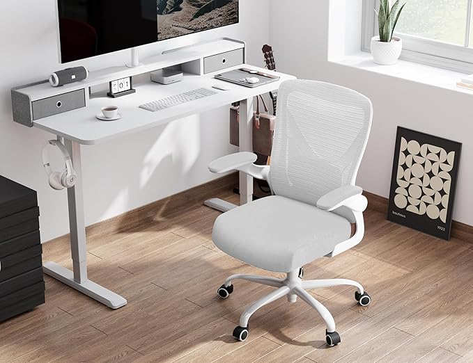 White Office Chair for Big and Tall People - 400lbs Wide Seat Computer Desk Chair Gaming Ergonomic High Back Cushion Lumbar Support with Comfy Mesh Swivel Rolling Home Task Chair